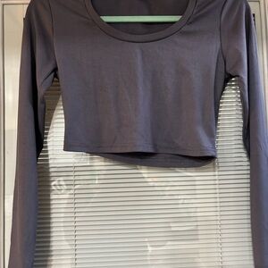 SHEIN Ribbed Long Sleeve Crop Top - Blue